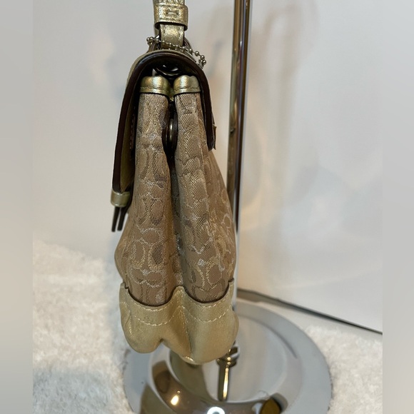 Coach Signature Lurex Gold Silver Top handle bag - Picture 4 of 10